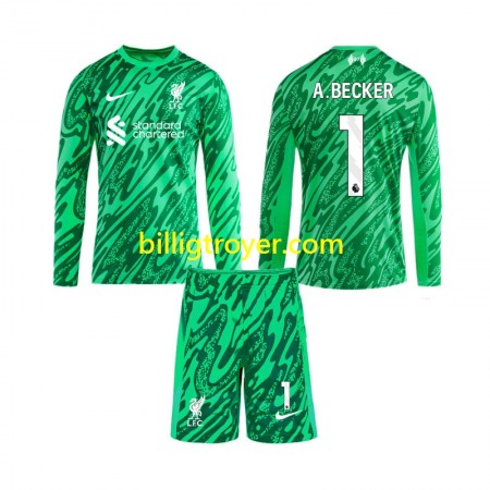 Billige Fotballdrakter Liverpool Alisson Becker 1 Keeper Barn Bortedraktsett 2024/25 Langermet